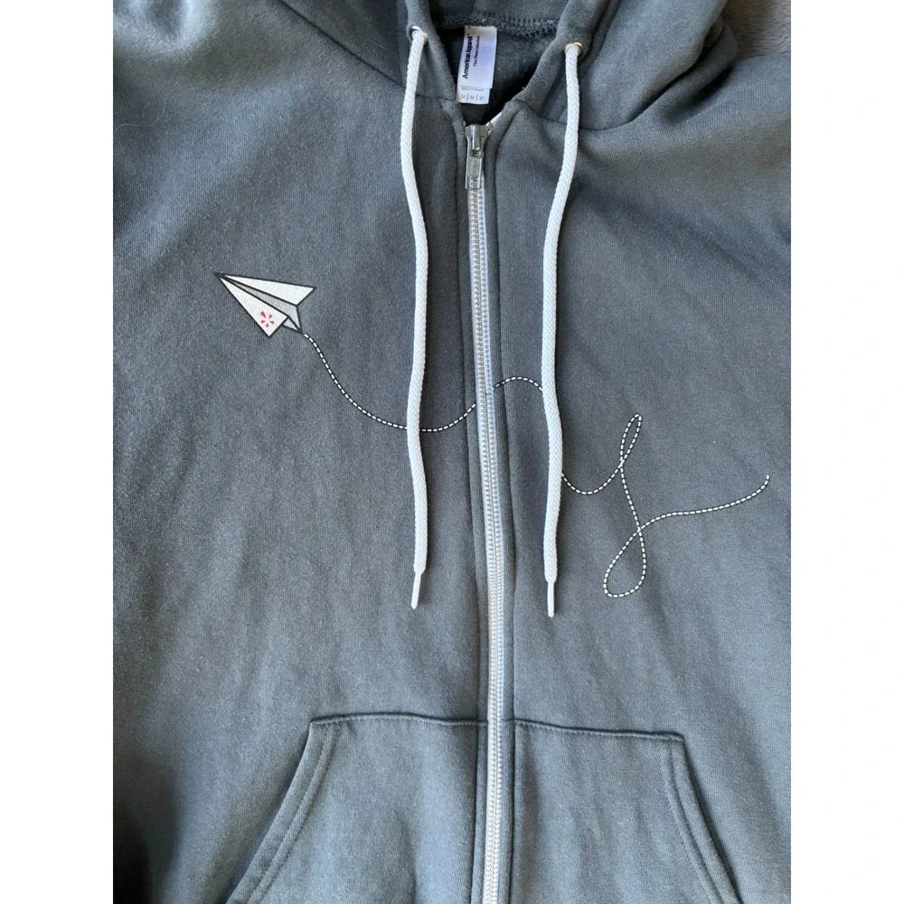 American Apparel Men's Full-Zip Hoodie Paper Plane Grey‎ Size Medium Y2K - Picture 3 of 6
